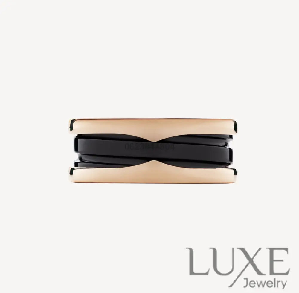 [Owatch™]ZERO 1 TWO-BAND LOOPS AND BLACK CERAMIC PINK GOLD RING Rings