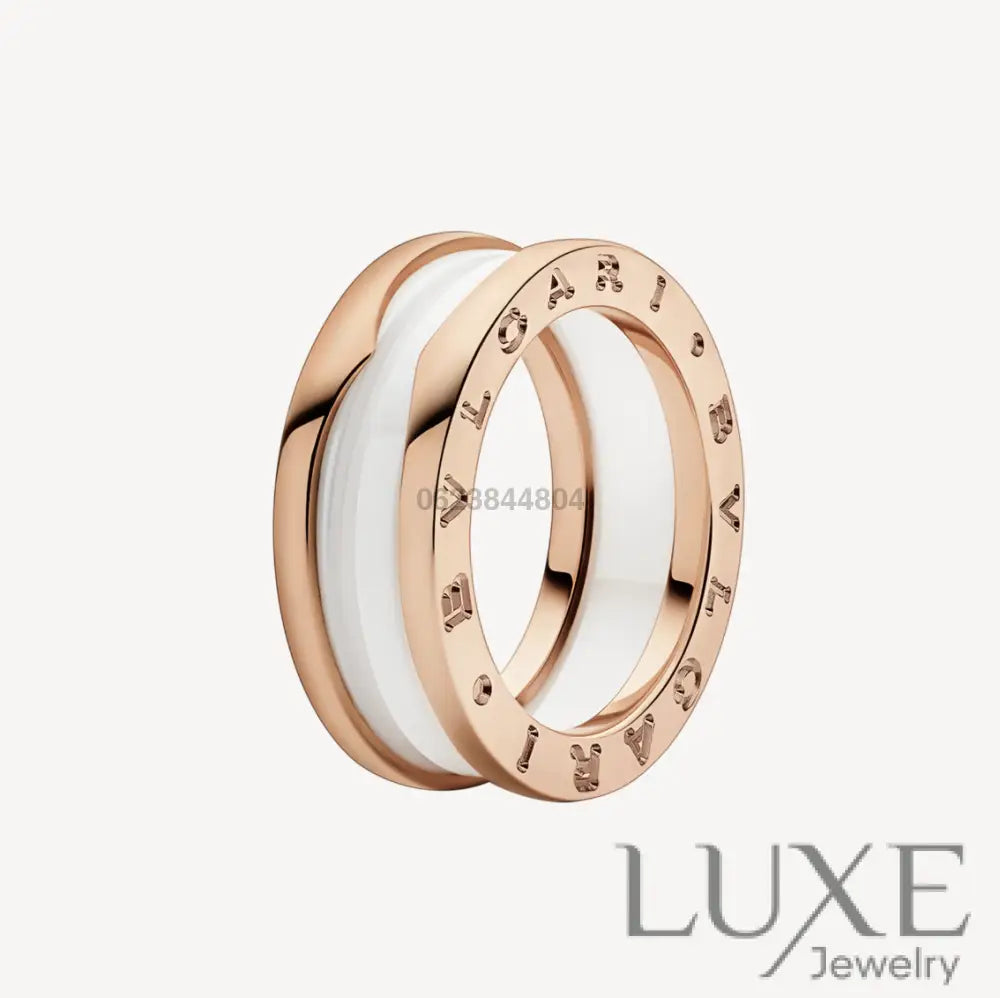 [Owatch™]ZERO 1 TWO-BAND LOOPS AND WHITE CERAMIC SPIRAL PINK GOLD RING Pink Gold / 5 Rings
