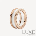 [Owatch™]ZERO 1 TWO-BAND LOOPS AND WHITE CERAMIC SPIRAL PINK GOLD RING Pink Gold / 5 Rings