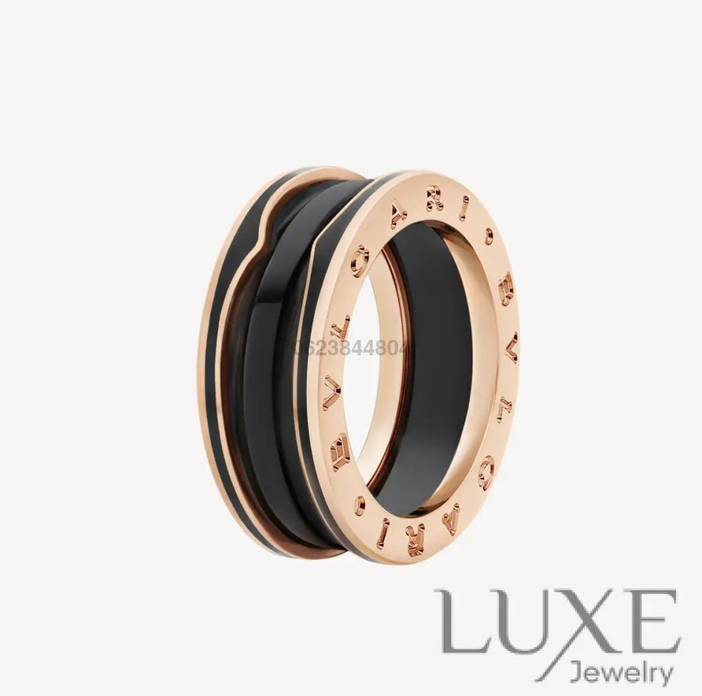 [Owatch™]ZERO 1 TWO-BAND WITH MATTE BLACK CERAMIC PINK GOLD RING Pink Gold / 5 Rings