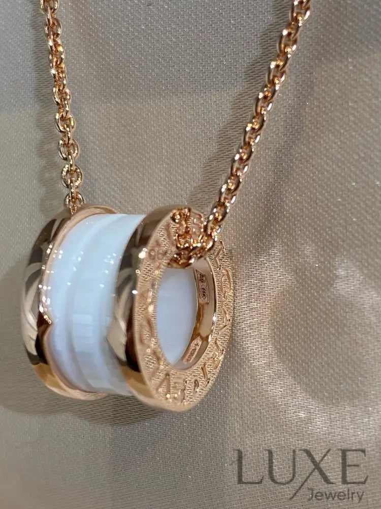 [Owatch ™️]ZERO 1 WHITE CERAMIC PINK GOLD NECKLACE Pink Gold Necklaces