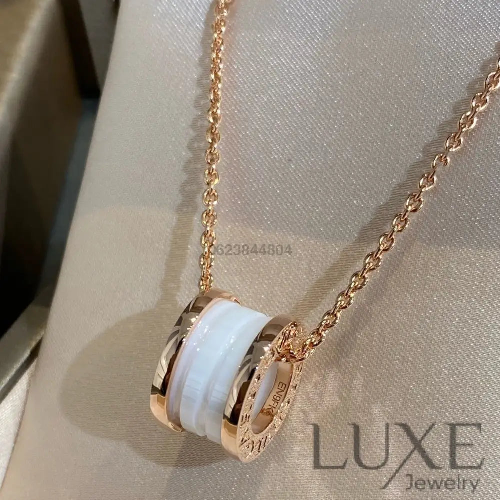[Owatch ™️]ZERO 1 WHITE CERAMIC PINK GOLD NECKLACE Pink Gold Necklaces
