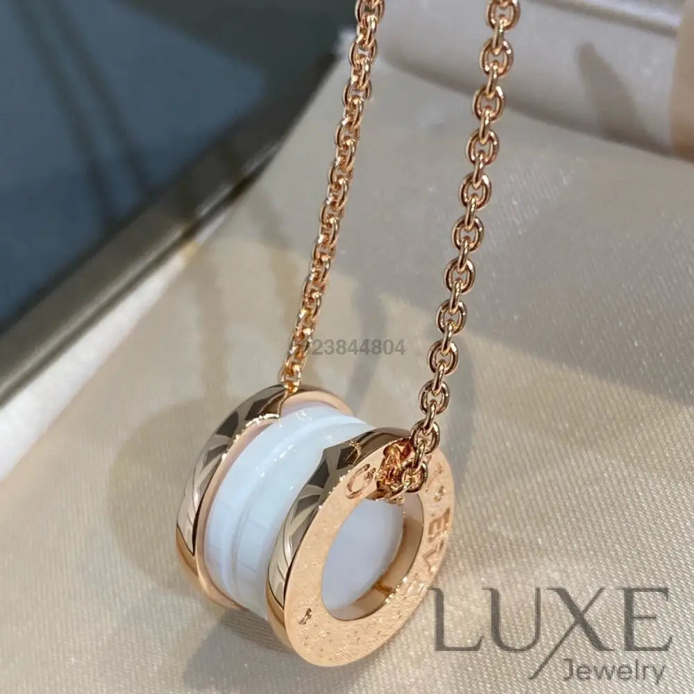 [Owatch ™️]ZERO 1 WHITE CERAMIC PINK GOLD NECKLACE Pink Gold Necklaces