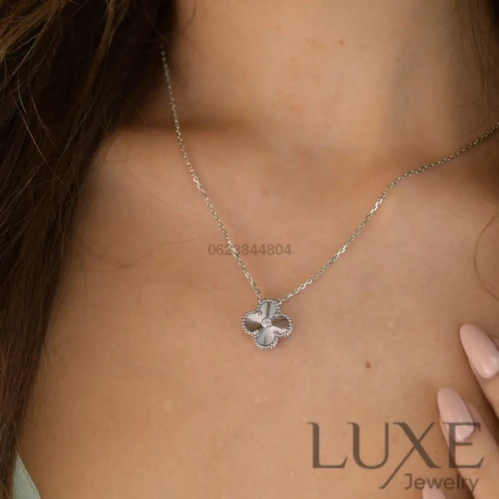 [watch™️]CLOVER 15MM DIAMOND LASER NECKLACE SILVER Silver Necklaces
