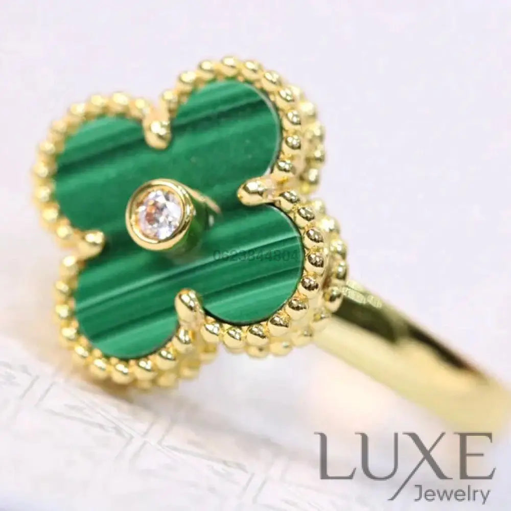 [watch™️]CLOVER MALACHITE RING GOLD DIAMOND Rings