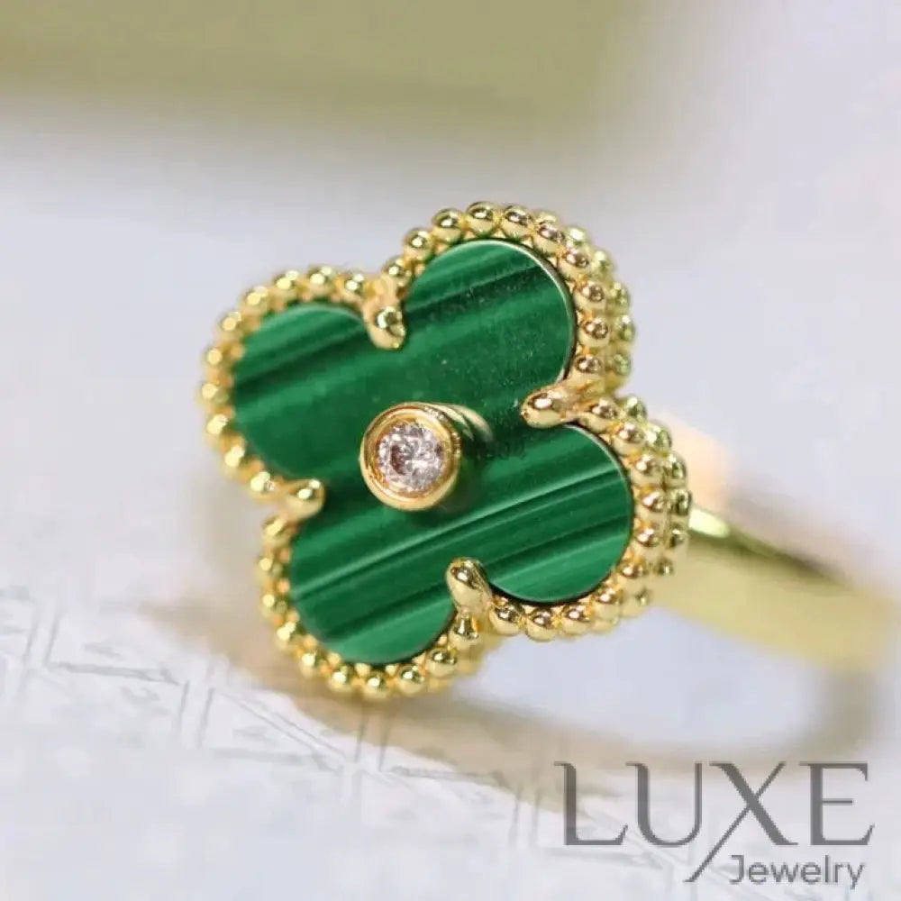[watch™️]CLOVER MALACHITE RING GOLD DIAMOND Rings