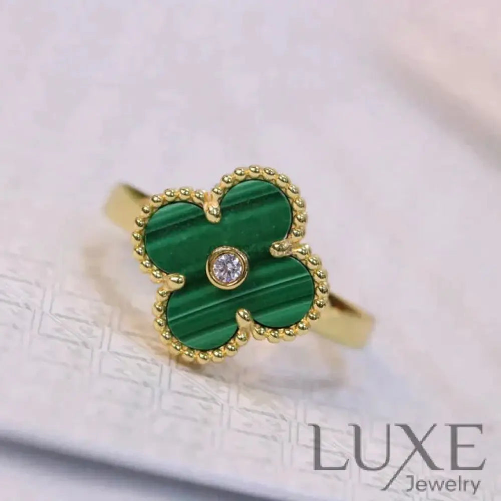 [watch™️]CLOVER MALACHITE RING GOLD DIAMOND Rings
