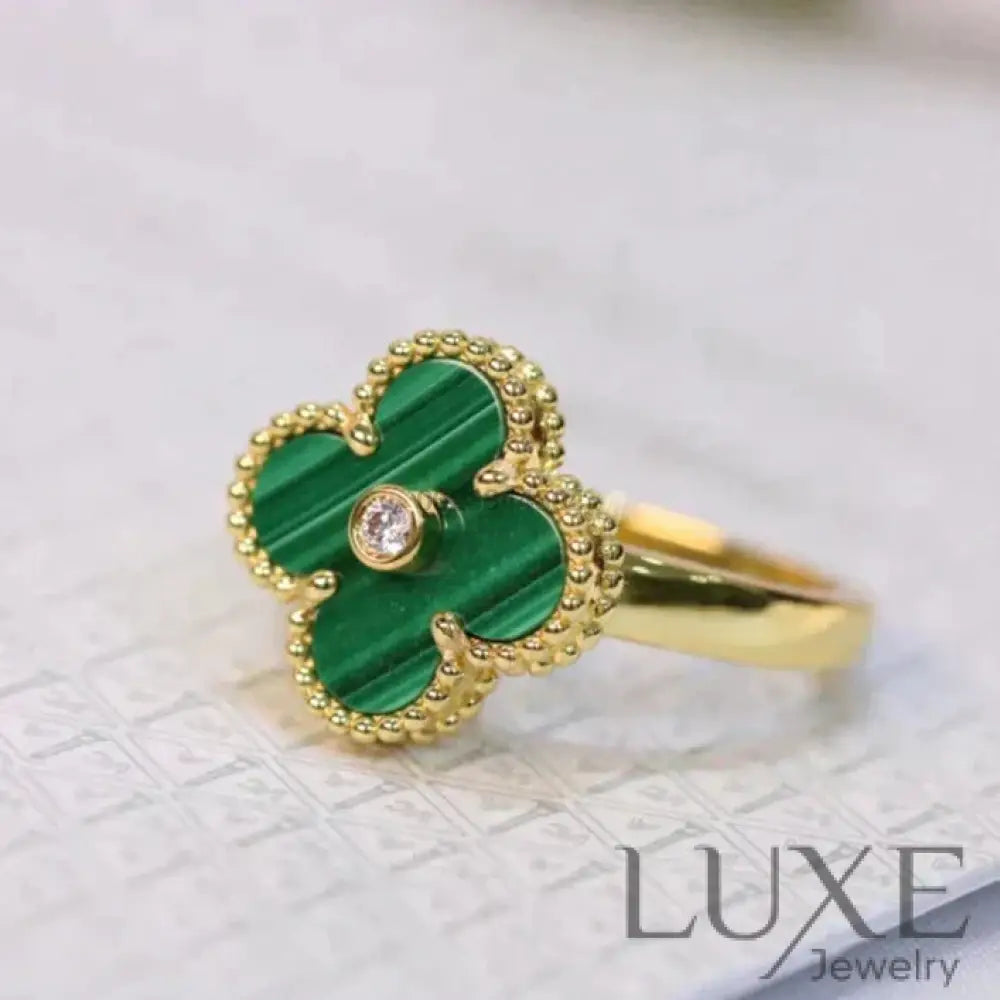 [watch™️]CLOVER MALACHITE RING GOLD DIAMOND Rings