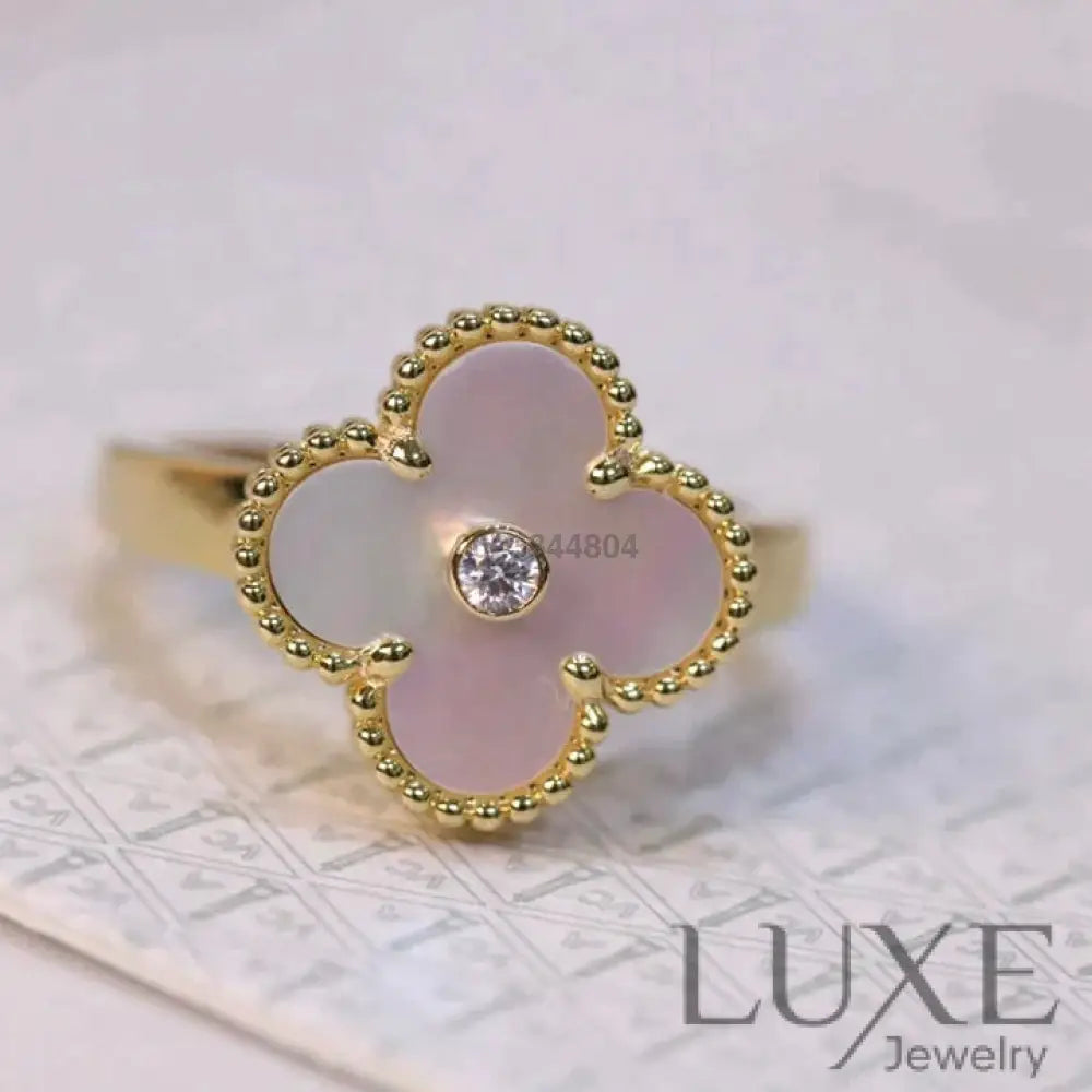 [watch™️CLOVER PINK MOP RING GOLD DIAMOND Rings