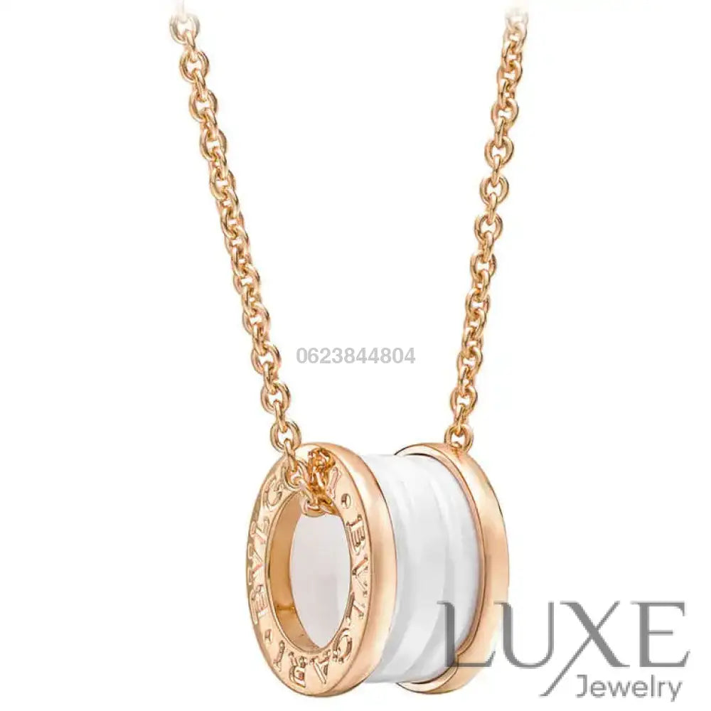 ZERO 1 WHITE CERAMIC PINK GOLD DIAMOND NECKLACE Pink Gold Necklaces