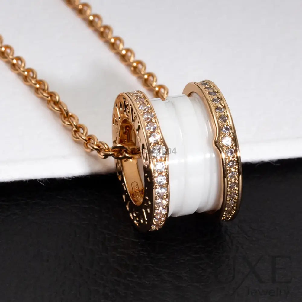 ZERO 1 WHITE CERAMIC PINK GOLD DIAMOND NECKLACE Pink Gold Necklaces