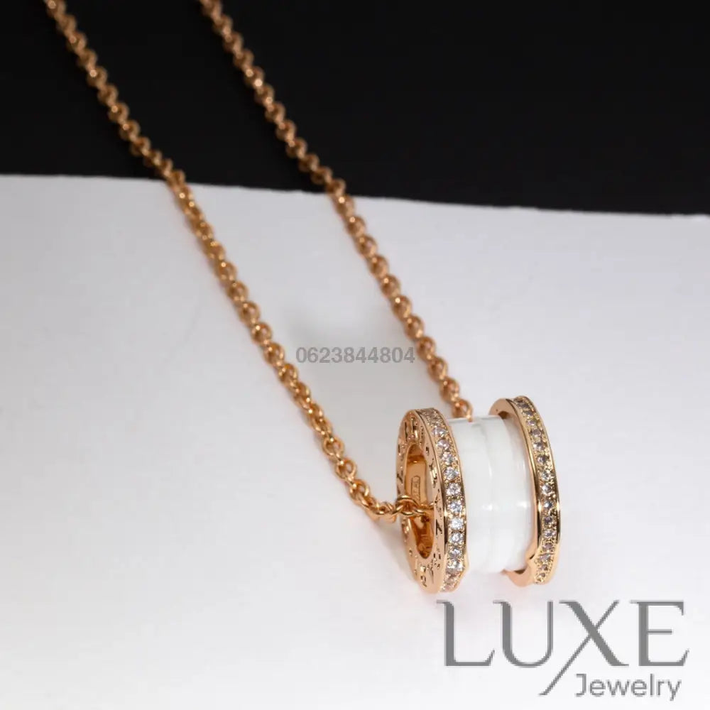 ZERO 1 WHITE CERAMIC PINK GOLD DIAMOND NECKLACE Pink Gold Necklaces