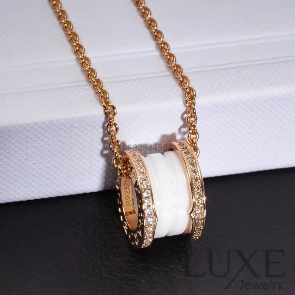 ZERO 1 WHITE CERAMIC PINK GOLD DIAMOND NECKLACE Pink Gold Necklaces
