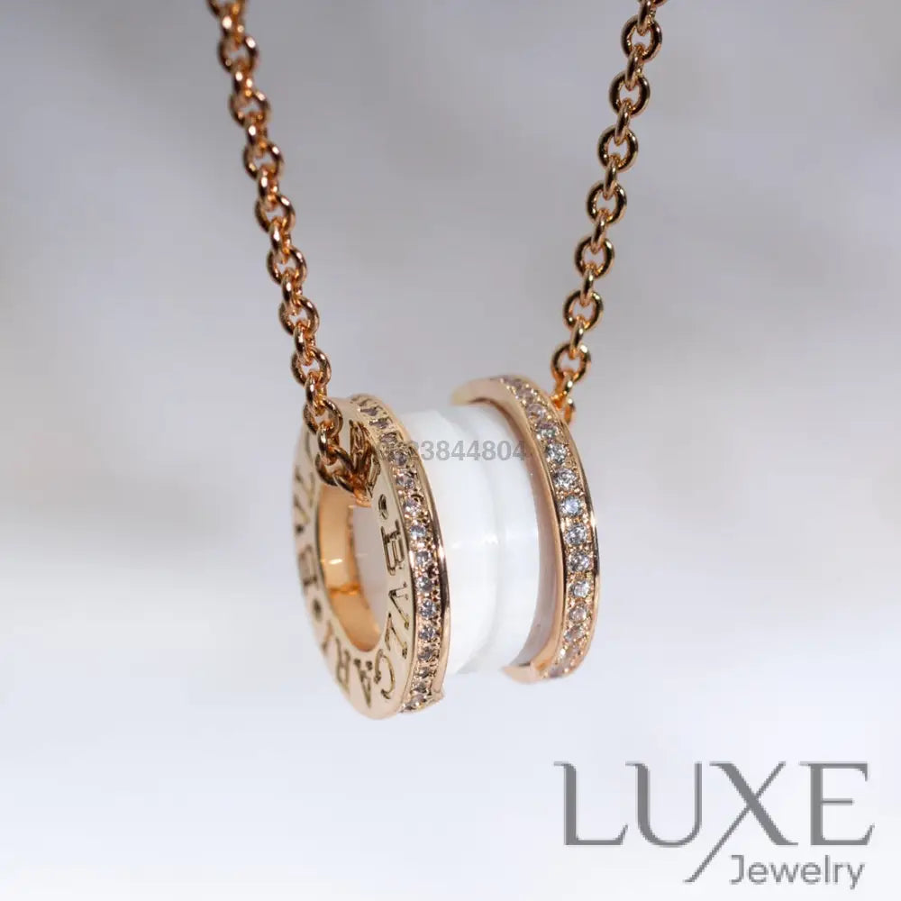 ZERO 1 WHITE CERAMIC PINK GOLD DIAMOND NECKLACE Pink Gold Necklaces